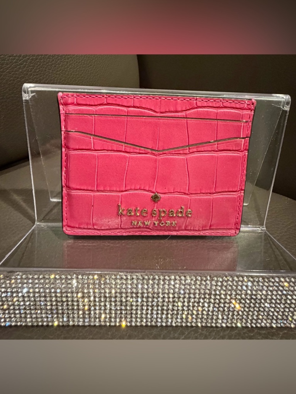 kate spade Pink Croc-Embossed Leather Card Holder